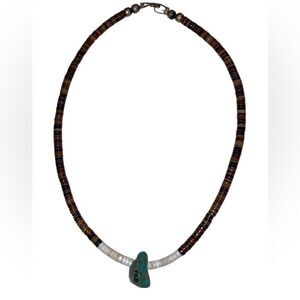 Authentic Southwestern Vintage Heishi Discs Beads & Turquoise Stone Necklace
